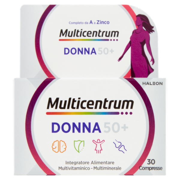 Multicentrum donna 50 + integratore multivitaminico completo con vitamina D, acido folico 30 cpr 49g