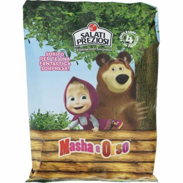 Salati Preziosi Patatine Multipack Masha e Orso con Sorpresa 25g x 4 Pezzi