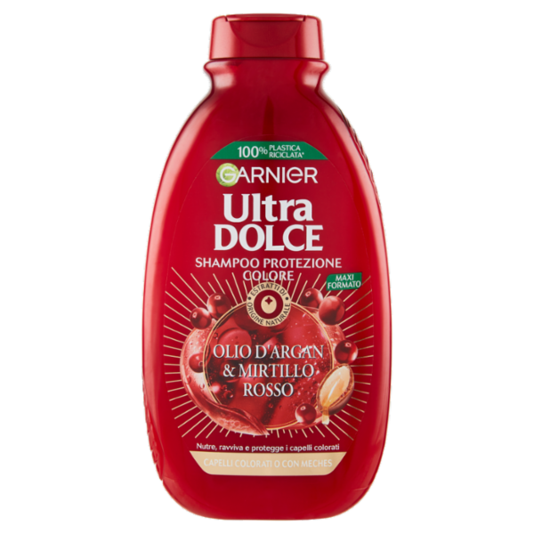 Garnier Ultra Dolce Shampoo all'Olio di Argan e Mirtillo Rosso per capelli colorati, 300 ml