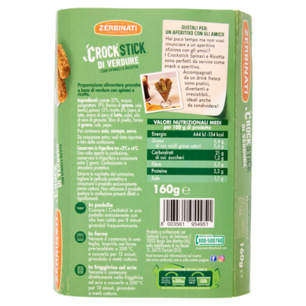 Zerbinati CrockStick di Verdure con Spinaci e Ricotta 5 Stick 160 g