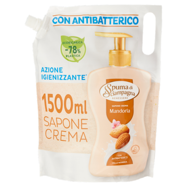 Spuma di Sciampagna Benessere Sapone Crema Mandorla Ecoricarica 1500 ml