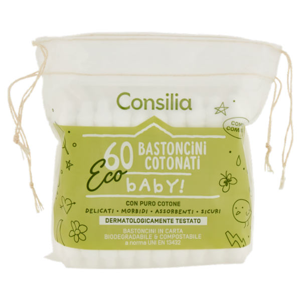 Consilia Bastoncini Cotonati Doppia Sicurezza Ideali per Bambini 60 pezzi