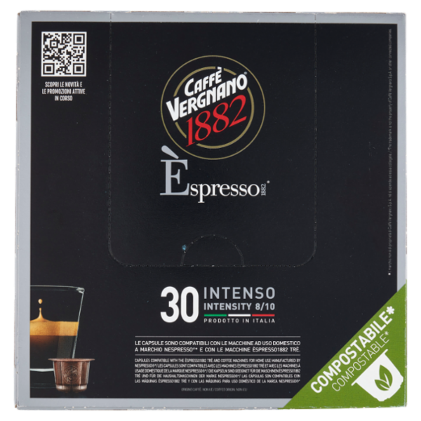 Caffè Vergnano 1882 Èspresso1882 Intenso Compostabile** Capsule Compatibili Nespresso* 30 x 5 g