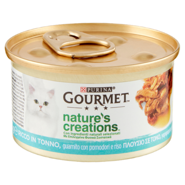 PURINA GOURMET Nature's Creations Ricco in Tonno guarnito con pomodori e riso 85g