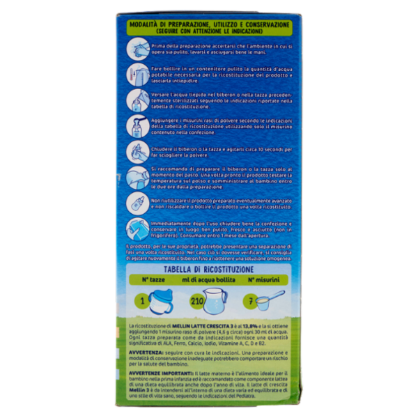 MELLIN 3 - Latte Crescita in Polvere, Fonte di Ferro e Iodio, dal 12° al 24° mese, 770g