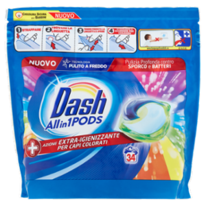Dash Pods Allin1 Detersivo Lavatrice Capsule Bucato + Azione Extra-Igienizzante 34 Lavaggi 924,8 g