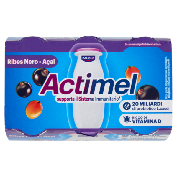 ACTIMEL, Yogurt da Bere con Vit B6 e D per il Sistema Immunitario, gusto Ribes Nero-Acai, 6X100G