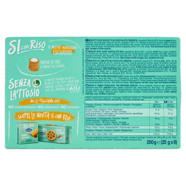 Riso Scotti Si con Riso Senza Lattosio Merenda Biscotto e Cioccolato 8 x 25 g