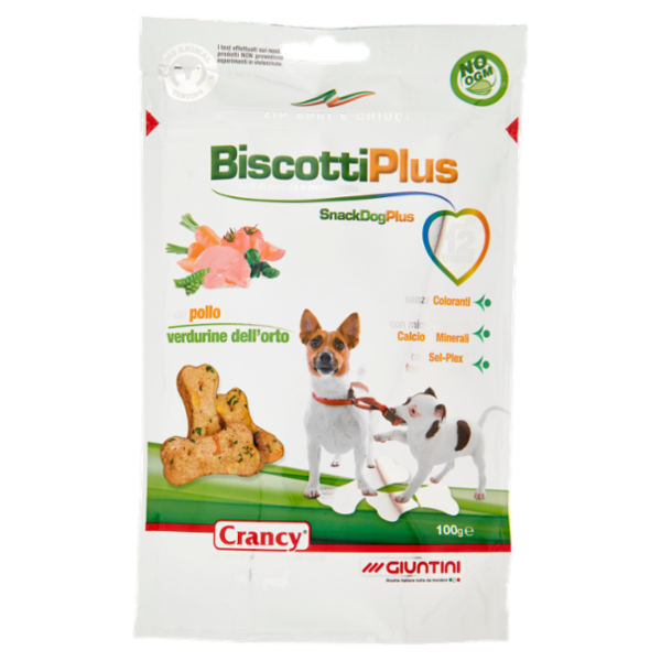 Giuntini Crancy BiscottiPlus per cani di piccola e media taglia con pollo e verdurine dell'orto 100g