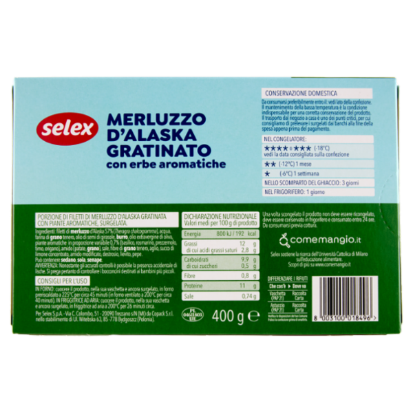 Selex Filetti di Merluzzo D'Alaska Gratinati con Erbe Aromatiche Surgelati 400 g