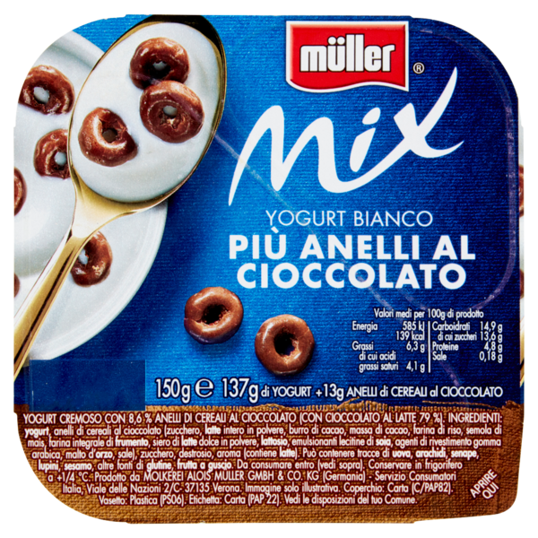 müller Mix Yogurt Bianco Più Anelli al Cioccolato 150 g