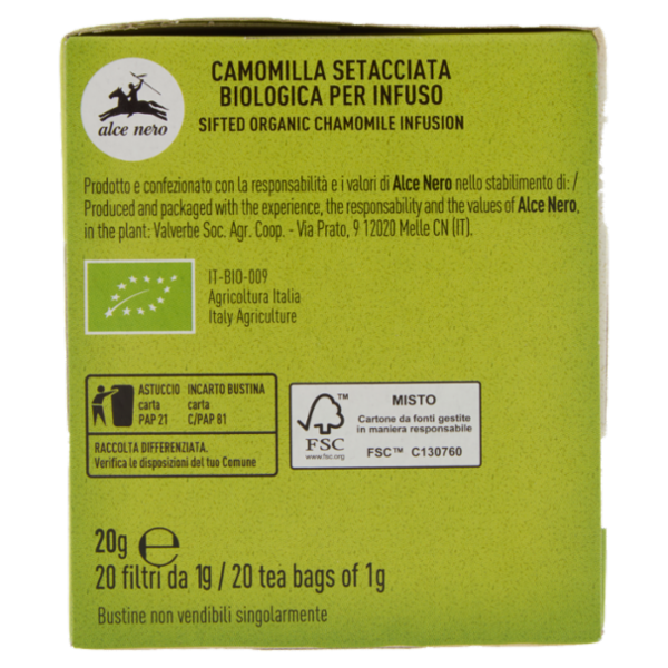 alce nero Camomilla Setacciata 20 x 1 g