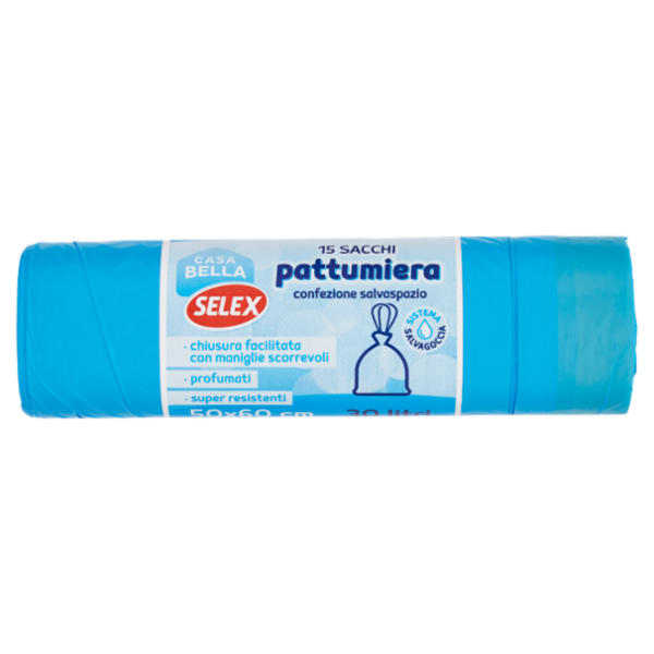 Selex Casa Bella Sacchi Pattumiera Blu Profumati con Maniglie Cm 50X60 15 pezzi