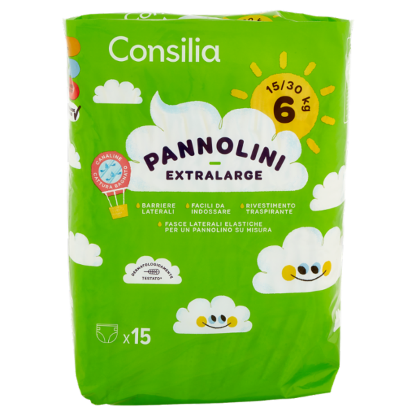 Consilia Pannolini per Bambini Extra Large 15-30 kg 15 pezzi