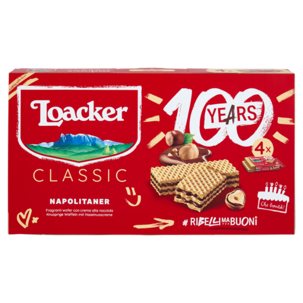 Loacker Classic Napolitaner Wafer con crema alle Nocciole 100% Italiane Wafers 45gx4