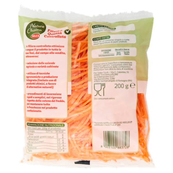 Selex Natura Chiama Carote Julienne Lavate e Pronte per il Consumo 200 g