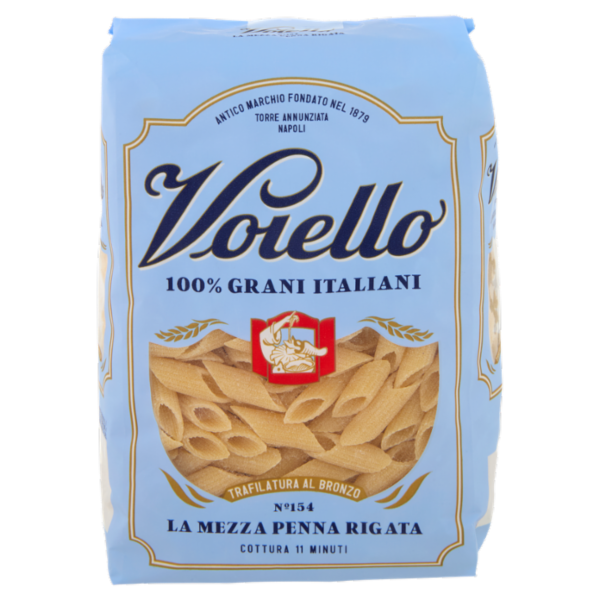 Voiello Pasta La Mezza Penna Rigata N°154 grani 100% italiani Trafilata bronzo 500g