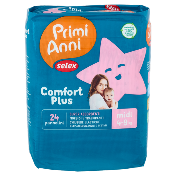 Selex Primi Anni Pannolini per Bambini Dry Comfort Midi 4-9 kg 24 pezzi