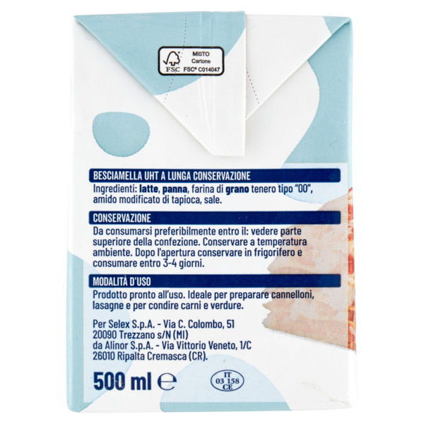 Selex Besciamella Pronta per Cucinare a Lunga Conservazione 500 ml