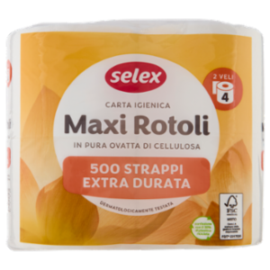 Selex Carta Igienica 2 Veli 500 Strappi 4 Rotoli