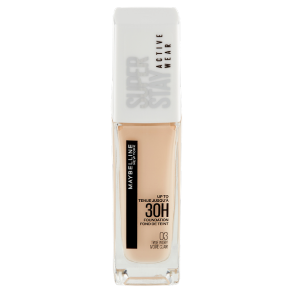 Maybelline New York Fondotinta Liquido SuperStay 30H Active Wear, True Ivory (03), 30 ml