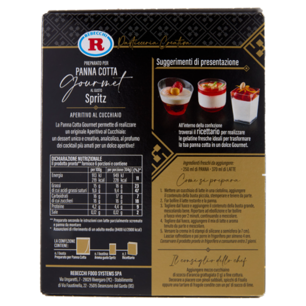 Rebecchi Pasticceria Creativa Preparato per Panna Cotta Gourmet al Gusto Spritz 89,5 g