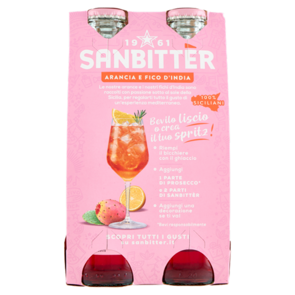 Sanbittèr, Arancia e Fico d'India, Aperitivo Analcolico - 4 x 200ml