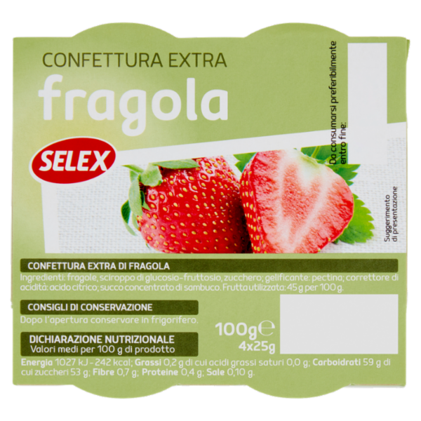 Selex Confettura Extra di Fragole in Monoporzioni 4x25 g
