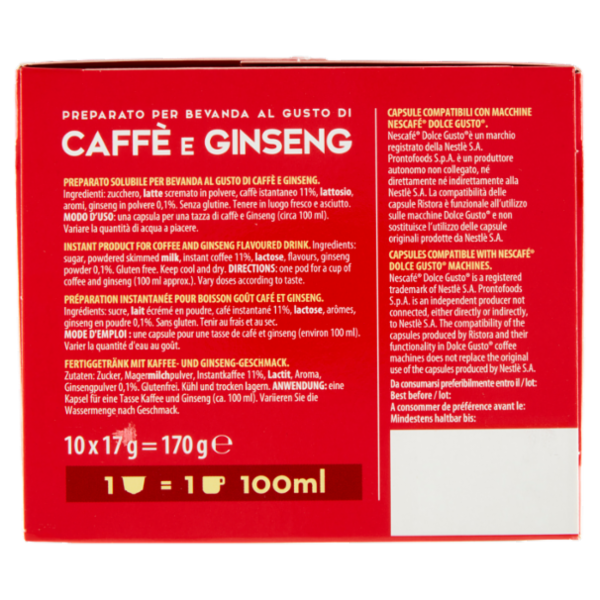 ristora Caffè e Ginseng Capsule Compatibili con Macchine Nescafè Dolce Gusto 10 x 17 g
