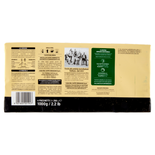 Caffè Vergnano 1882 Granaroma Miscela Classica Macinatura Moka 4 x 250 g