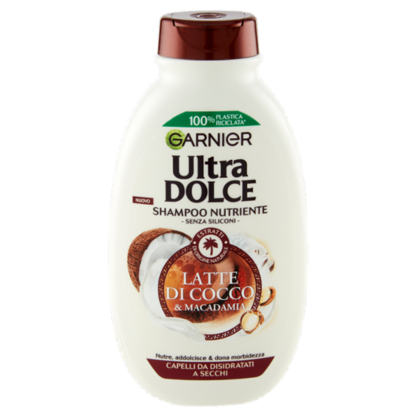 Garnier Shampoo Ultra Dolce Latte di Cocco e Macadamia, Capelli Morbidi e Setosi, 250 ml