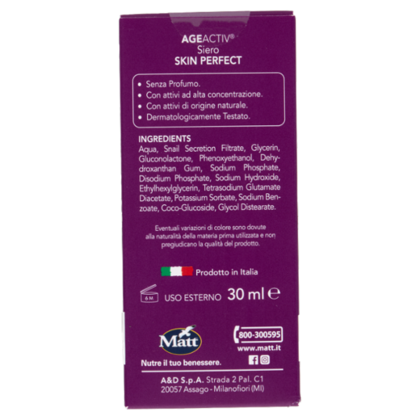 Matt Age Activ Skin Perfect Siero Viso e Collo Bava di Lumaca Pura 30 ml