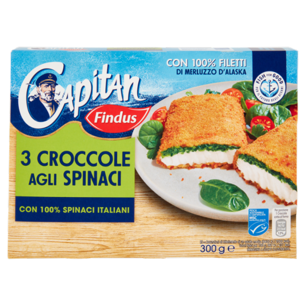 Capitan Findus 3 Croccole agli Spinaci con 100% Filetti di Merluzzo 300 g