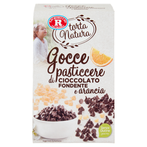 F.lli Rebecchi Valtrebbia torta Natura Gocce pasticcere di Cioccolato Fondente e arancia 90 g