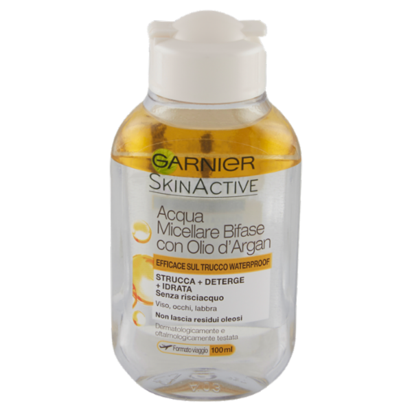 Garnier SkinActive Acqua Micellare Bifase con Olio d'Argan Efficace sul Trucco Waterproof 100 ml