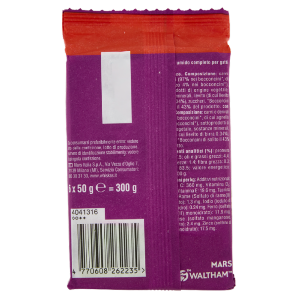 Whiskas Pranzetti Cibo Umido Gatto con Manzo e Agnello in Salsa 6x50g