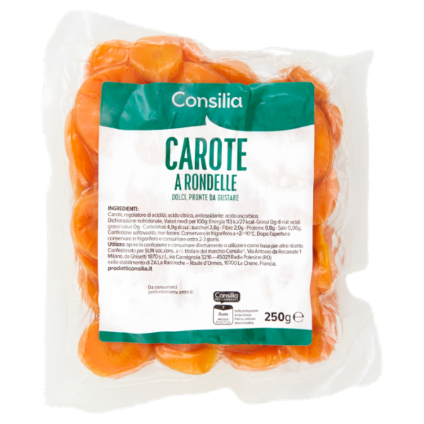 Consilia Carote a Rondelle Pulite, Precotte e pronte da Cucinare 250 g