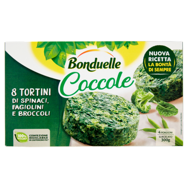 Bonduelle Coccole 8 Tortini di Spinaci, Fagiolini e Broccoli Surgelato 300 g