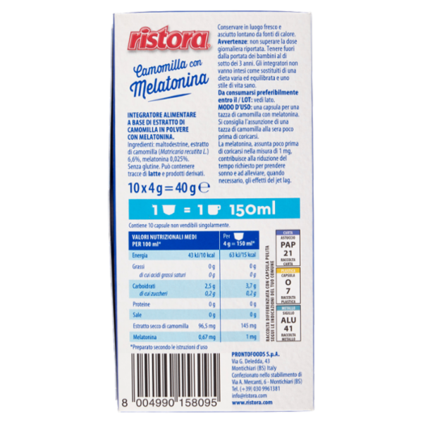 ristora Camomilla con Melatonina capsule compatibili con macchine Nespresso* 10 x 4 g