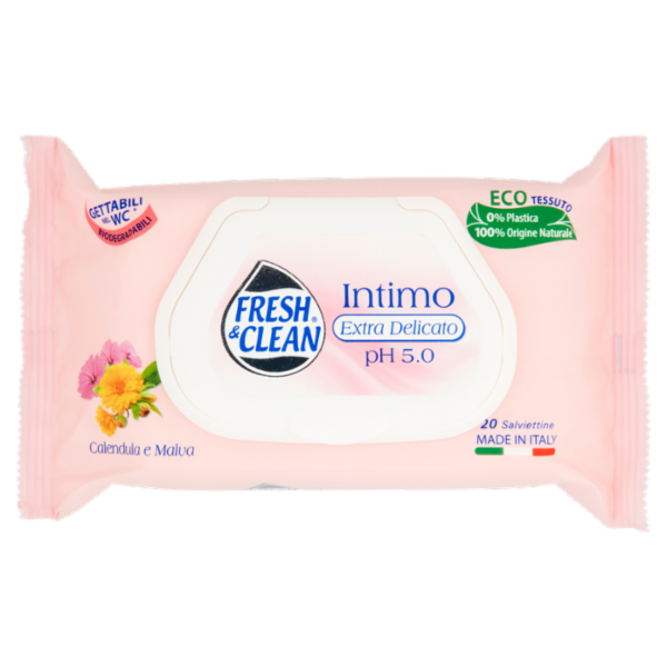 Fresh & Clean Intimo Extra Delicato pH 5.0 Salviettine Calendula e Malva 20 pz