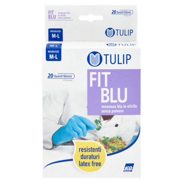 Tulip Fit Blu Guanti monouso blu in nitrile senza polvere Misura M-L 20 pz