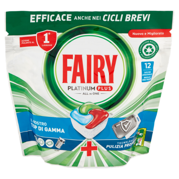 Fairy Pastiglie Lavastoviglie Platinum Plus Pulizia Profonda, Detersivo Piatti Erbe 12 Capsule 186 g