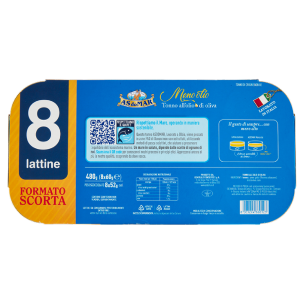 Asdomar Meno olio Tonno all'olio di oliva 8 x 60 g