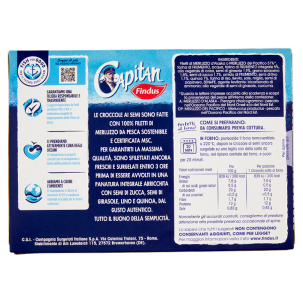 Capitan Findus 3 Croccole ai Semi con 100% Filetti di Merluzzo 300 g