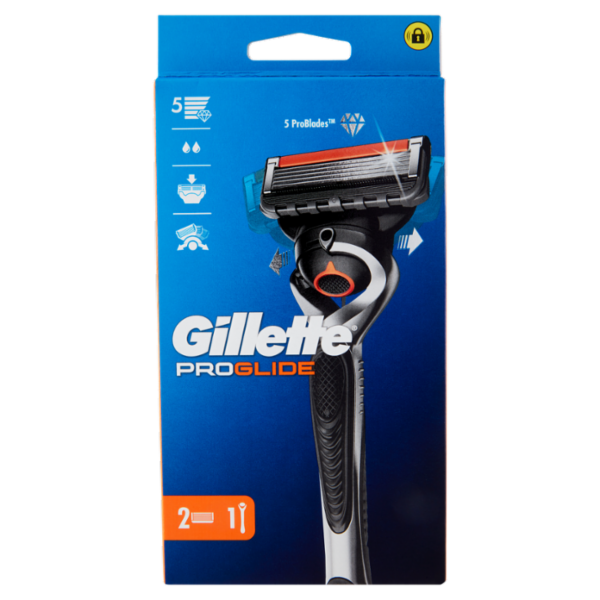 Gillette Proglide Rasoio da Uomo Manico + Lamette di Ricambio, 2 Ricariche
