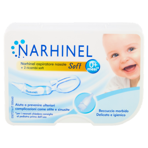 Narhinel aspiratore nasale per neonati e bambini utile a rimuove secrezioni nasali + 2 ricambi soft