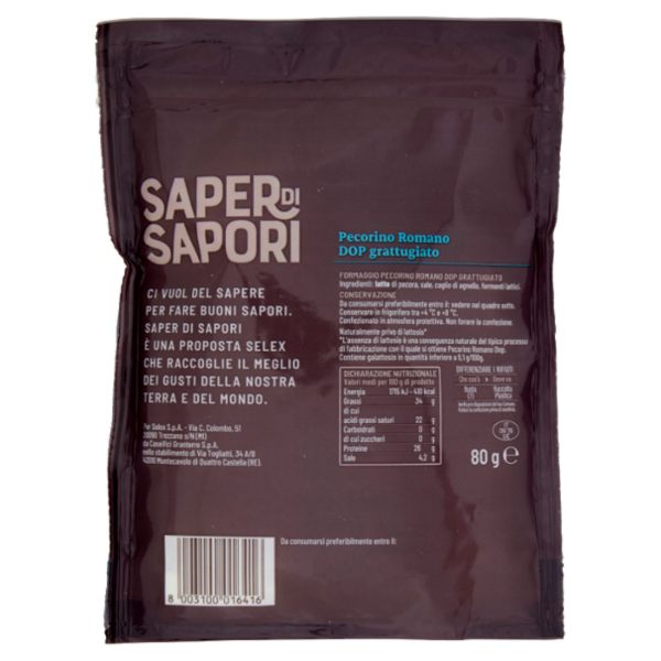 Selex Saper di Sapori Pecorino Romano D.O.P. Grattugiato 80 g