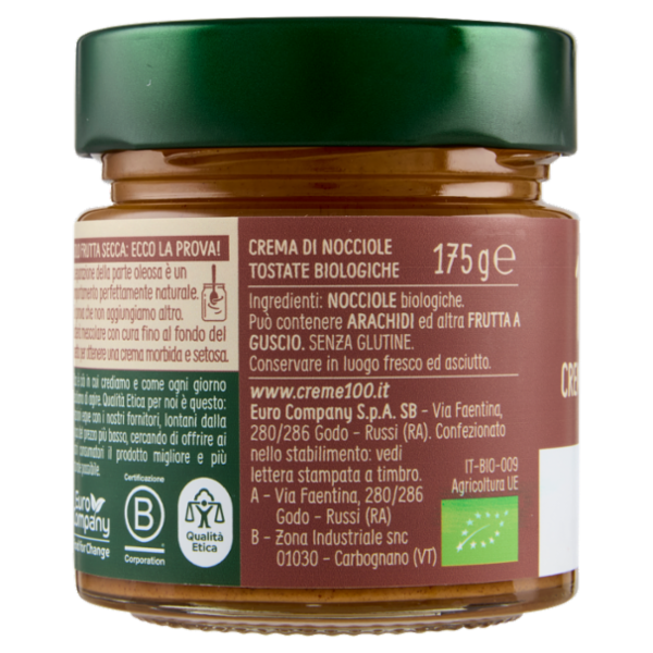 Euro Company 100% Crema di Nocciole Bio 175 g