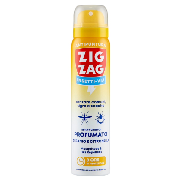 Zig Zag Insetti Via Antipuntura zanzare comuni, tigre e zecche Profumato Geranio e Citronella 100 ml