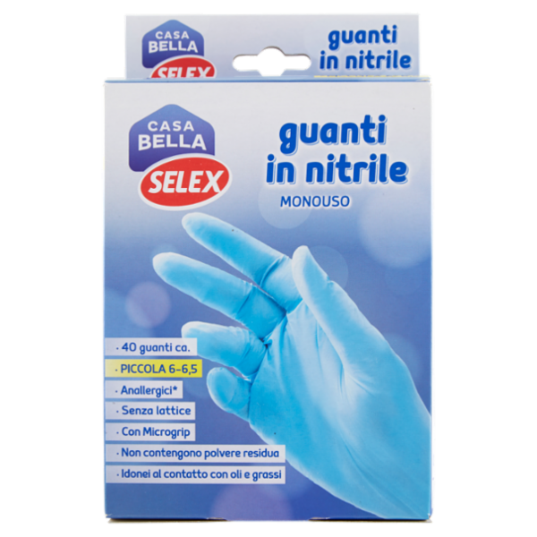 Selex Casa Bella Guanti Monouso in Nitrile Misura Piccola (6-6,5) Dispenser 40 pezzi